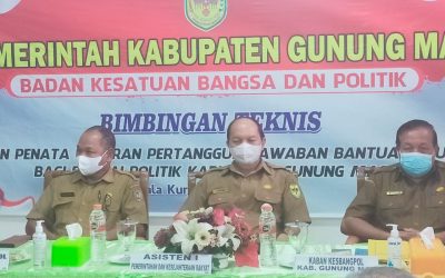 Asisten I Setda Gumas Buka Bimbingan Teknis Pedoman Penata Laporan Pertanggungjawaban Bagi PARTAI politik